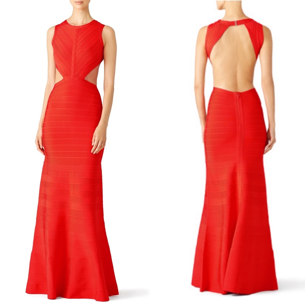 Herve Leger Cassandra Gown in Vermillion Orange XS